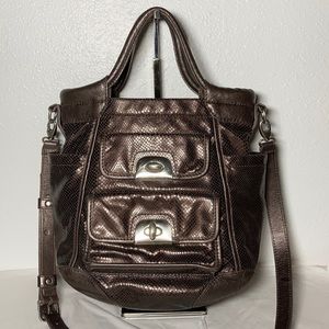 Lockheart Brown Metallic Snake Satchel